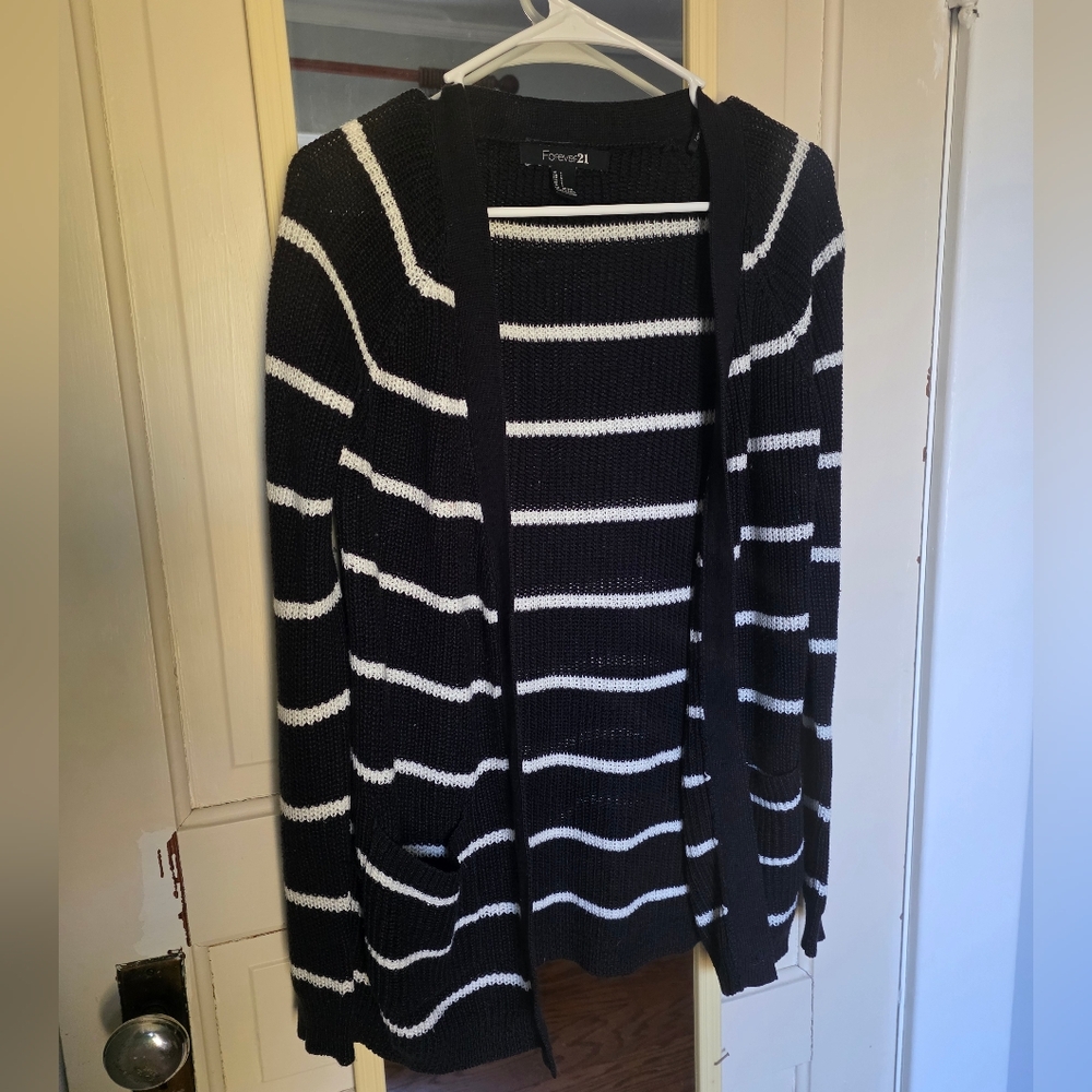 Forever 21 Black and White Striped Cardigan